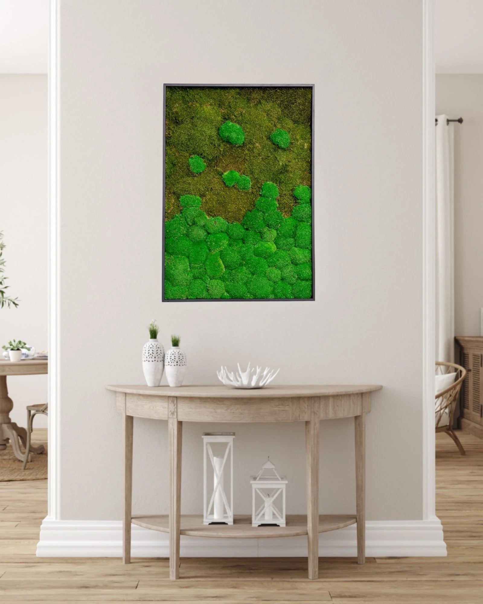 Kvadratisk mosstavla halv mix med mossplatta och bollmossa – mosstavla från Forever Flora – 50×50 cm