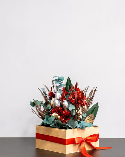 Röd Elegans Blomsterbox i trälåda